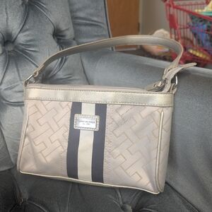 Tommy Hilfiger Beige Logo Jacquard Shoulder Bag